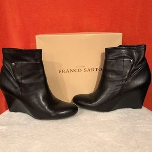 Black wedge leather ankle boots